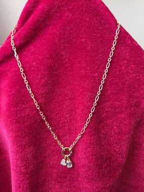 Hillberg & Berk Vermeil 925 Paperclip Chain Necklace with Heart & Crystal Charms